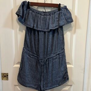 LOFT soft Denim Romper. Short sleeves, gently worn.